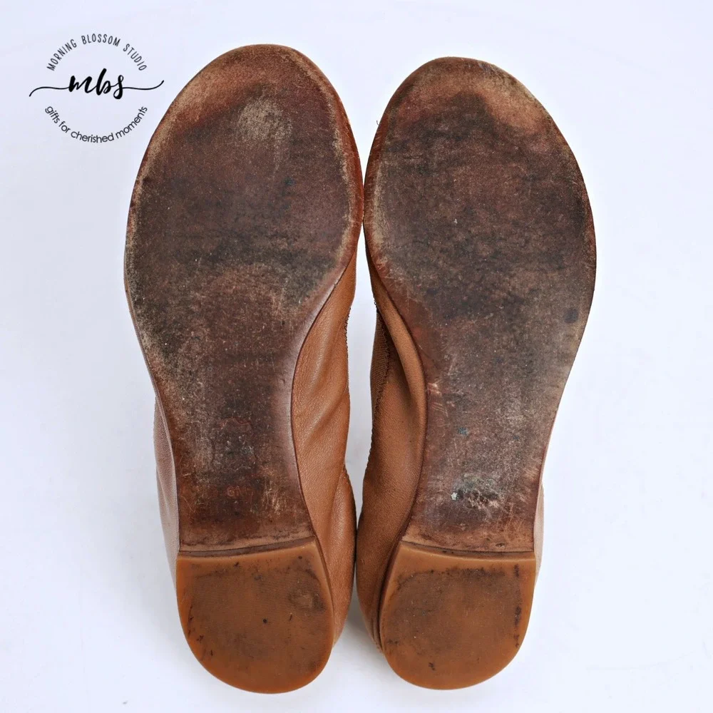 Tory Burch Jolie Cap Toe‎ Classic Preppy Leather Ballet Flats Brown Gold Women 6